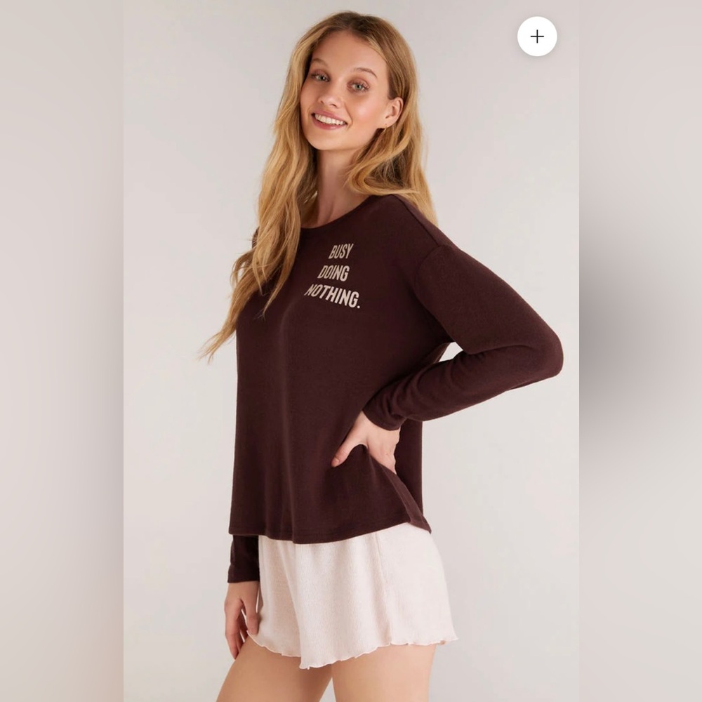 Z Supply Eden Busy Doing Nothing Top Fig/Burgundy Size Small NWT Cozy Lounge Top - Picture 16 of 16
